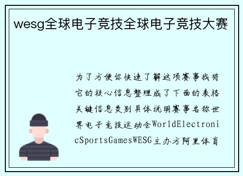 wesg全球电子竞技全球电子竞技大赛
